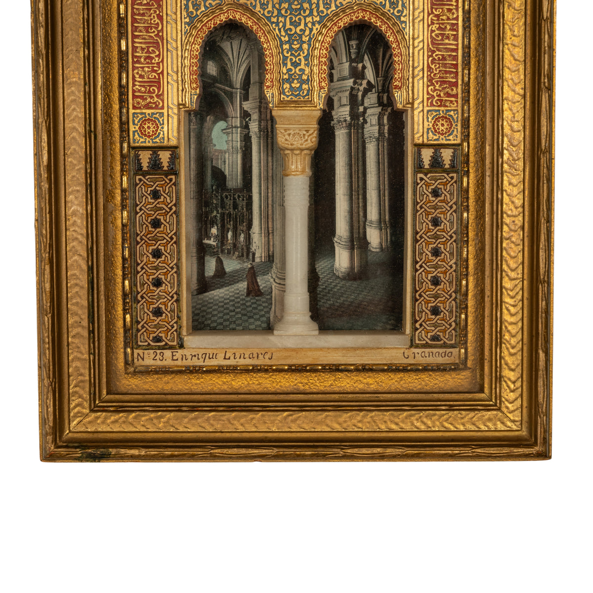 Antique Marble Gesso Islamic Gilt Panel Alhambra Window Granada Spain 1910