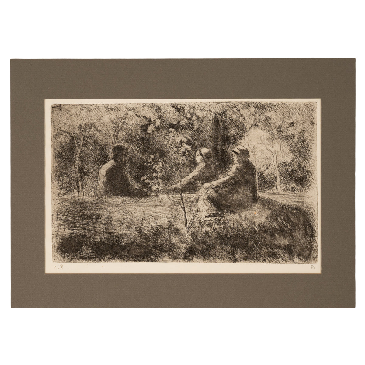 Antique French Etching Aquatint Drypoint "Epos du Dimanche dans le Bois" #5 of Edition 18 Camille Pissarro 1891