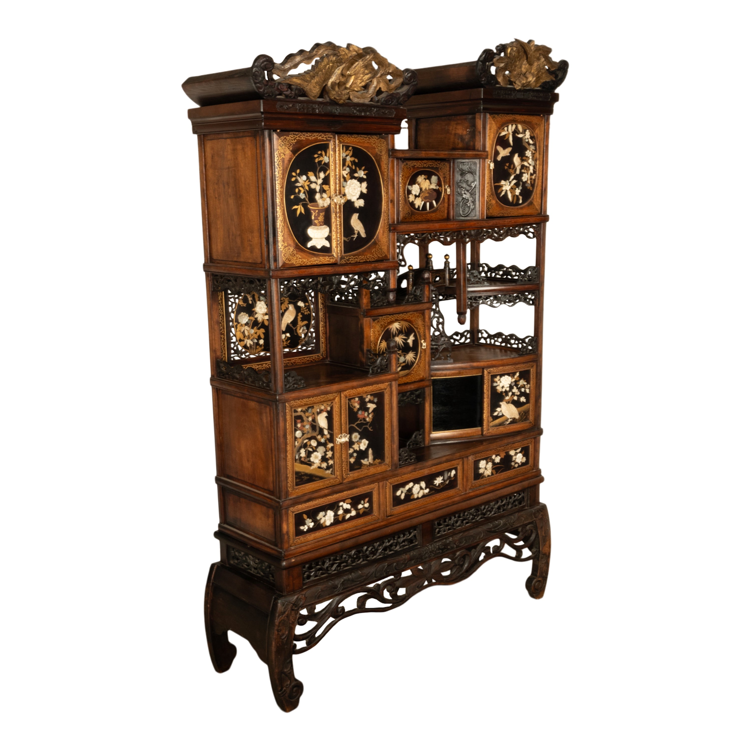 【希少！　美品！】　Traditional Japanese Furniture Antique Japanese Lacquer Inlaid Hardwood Meiji Period Shibayama