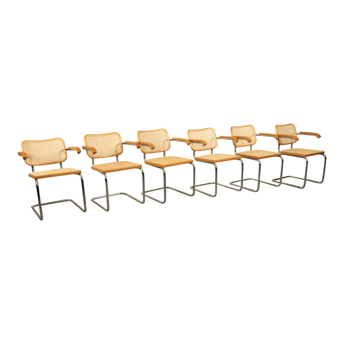 Set Six Marcel Breuer Mid Century Modern Cesca Chairs Knoll International 1973