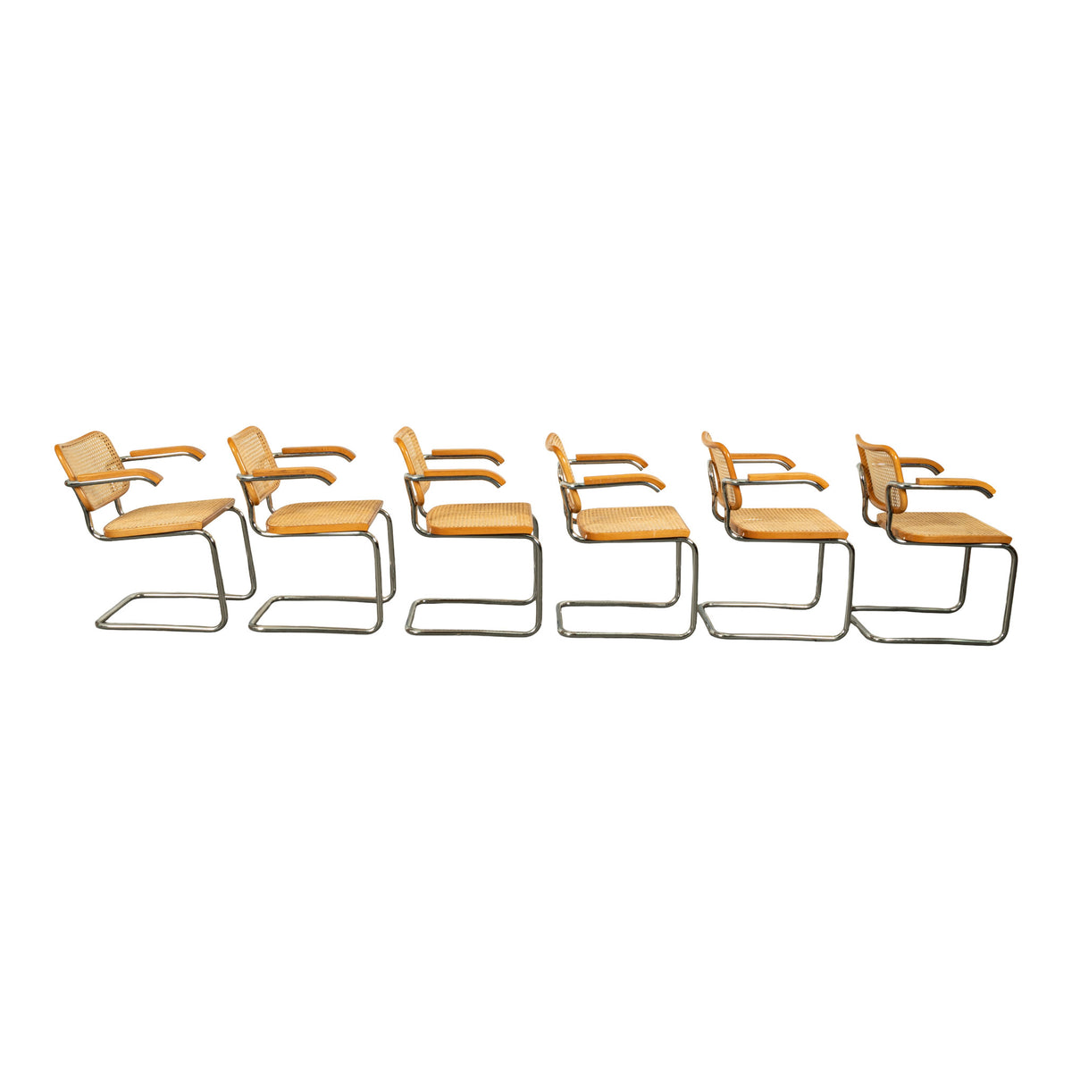 Set Six Marcel Breuer Mid Century Modern Cesca Chairs Knoll International 1973