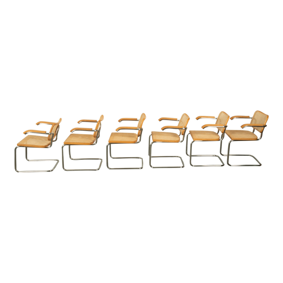 Set Six Marcel Breuer Mid Century Modern Cesca Chairs Knoll International 1973