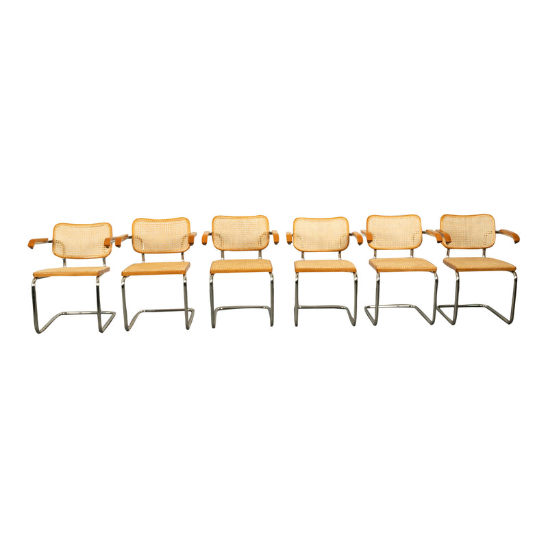 Set Six Marcel Breuer Mid Century Modern Cesca Chairs Knoll International 1973