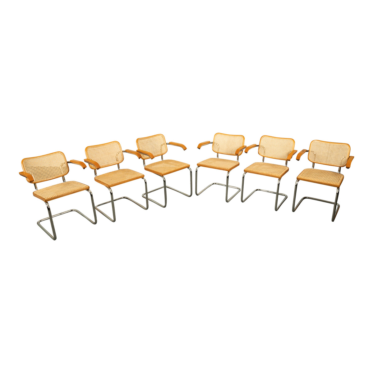 Set Six Marcel Breuer Mid Century Modern Cesca Chairs Knoll International 1973