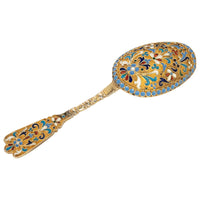 Antique Imperial Russian Silver Gilt Cloisonne Tea Caddy Spoon Moscow 1880