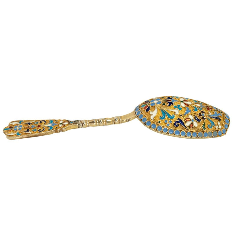 Antique Imperial Russian Silver Gilt Cloisonne Tea Caddy Spoon Moscow 1880