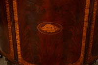 Antique Mahogany Marble Top Demi-Lune Marquetry Inlaid Drinks Cabinet or Server, Circa 1900
