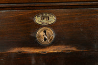 Antique Tall Spanish Walnut Tambor Roll Down Filing Cabinet "Muebles Rex" Madrid Circa 1910