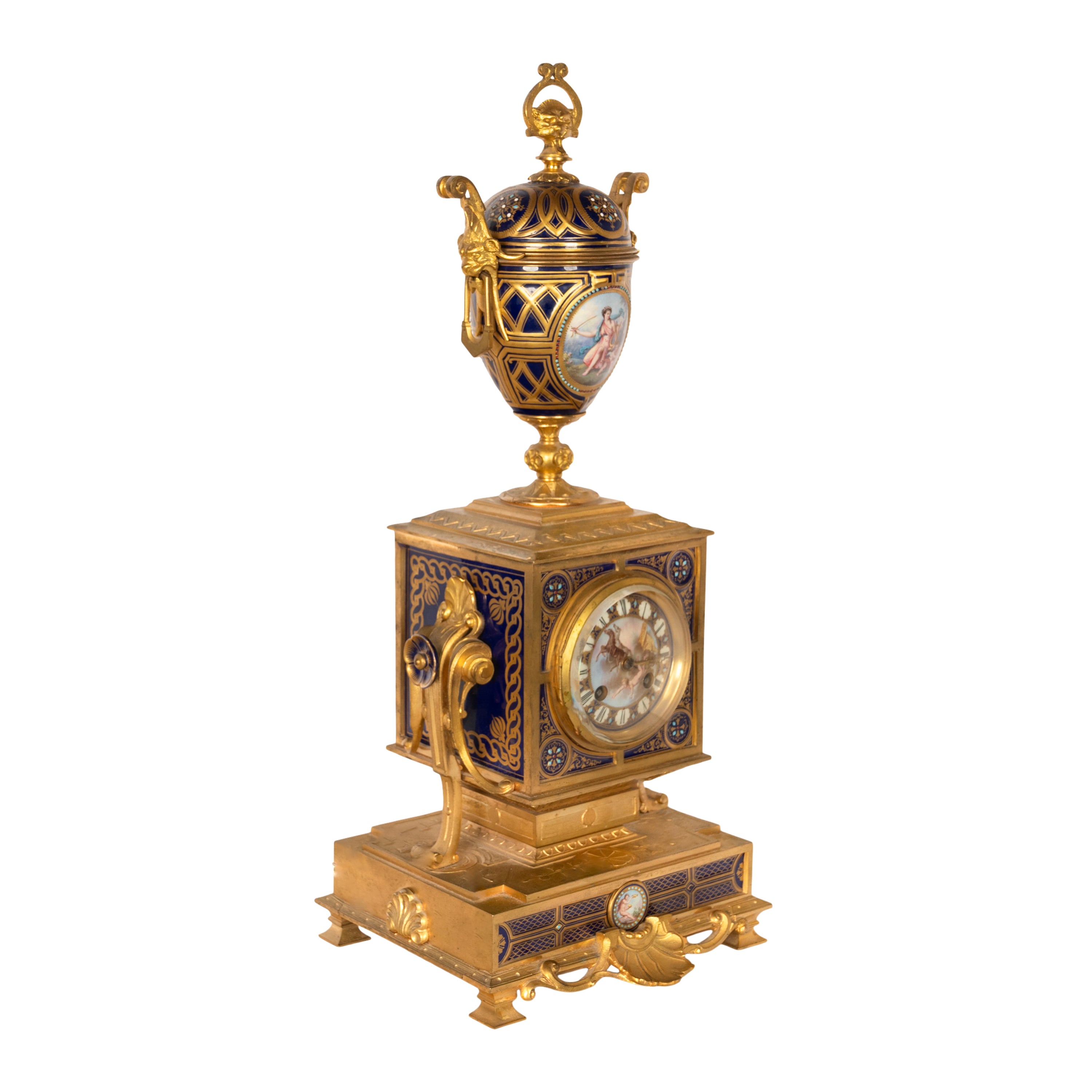 Antique French Ormolu & Sevres Porcelain 3 Piece Clock Candelabra