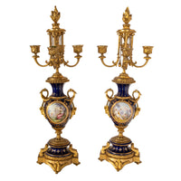 Antique French Ormolu & Sevres Porcelain 3 Piece Clock Candelabra Garniture 1870