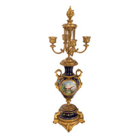 Antique French Ormolu & Sevres Porcelain 3 Piece Clock Candelabra Garniture 1870