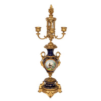 Antique French Ormolu & Sevres Porcelain 3 Piece Clock Candelabra Garniture 1870