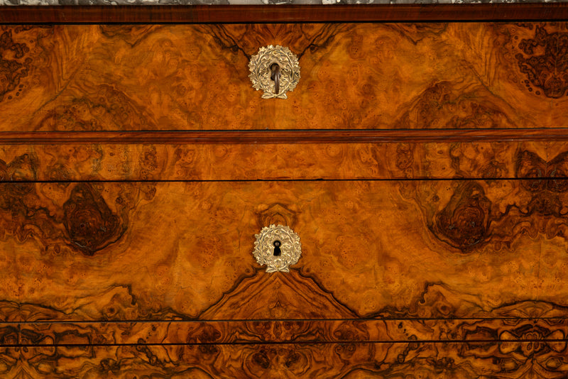 Antique French Walnut & Marble Louis-Philippe Walnut Commode Chest Drawers 1840