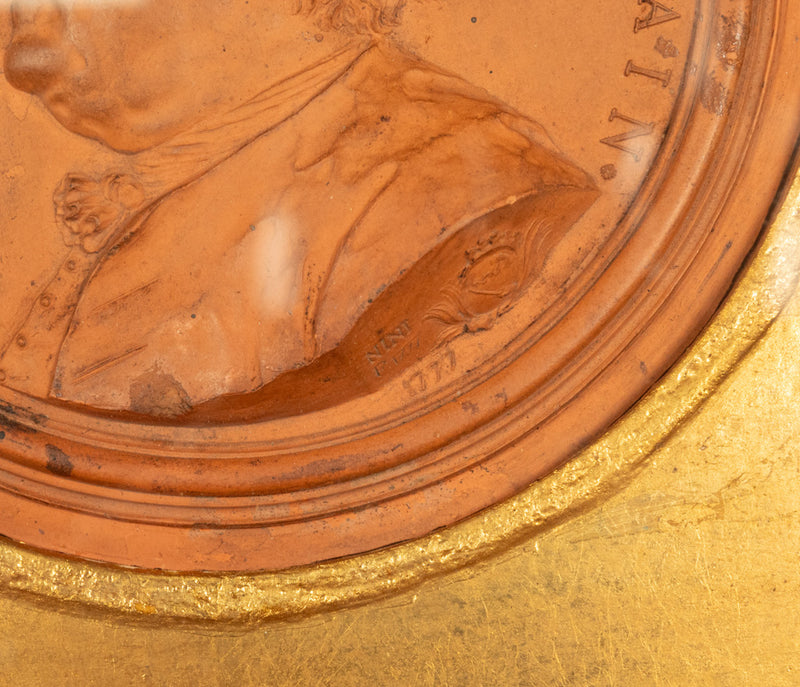 Antique 18th Century Political Terracotta Portrait Medallion Benjamin Franklin Jean Baptiste Nini 1777