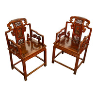 Pair Antique Ming Style Chinese Qing Carved Hardwood Gilt Lacquer Throne Chairs