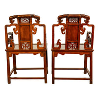 Pair Antique Ming Style Chinese Qing Carved Hardwood Gilt Lacquer Throne Chairs