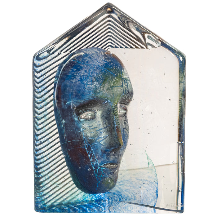 Swedish Art Glass Sculpture Blue Head Bertil Vallien Kosta Boda Signed Numbered