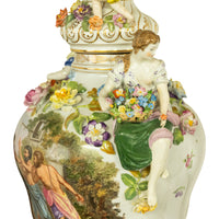 Pair Antique Carl Thieme Potschappel Dresden Lidded Vases Pedestals Sevres 1880