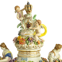 Pair Antique Carl Thieme Potschappel Dresden Lidded Vases Pedestals Sevres 1880