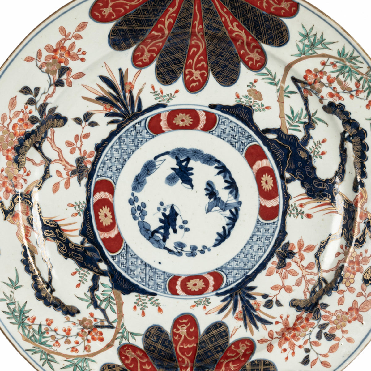 Monumental Antique Japanese Meiji Period Imari Porcelain Charger Plate 1880