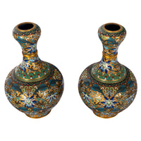 Pair Antique Chinese Qing Republic Dynasty Cloisonné Champlevé Vases 1910