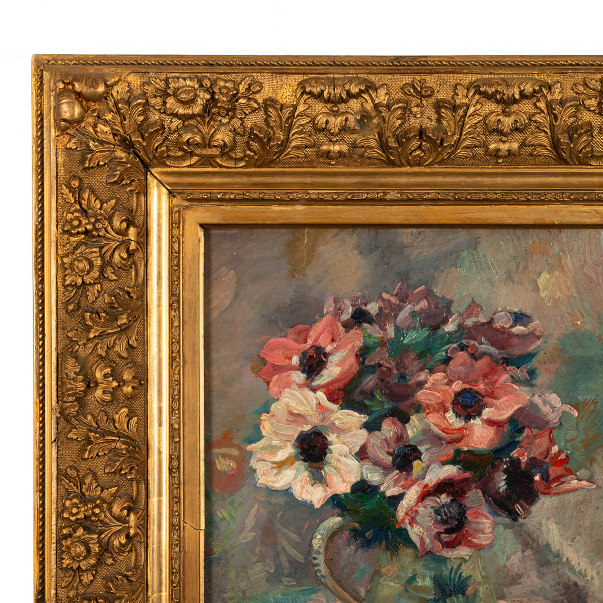 Antique French Impressionist Oil on Canvas Painting Floral Still Life By Jules-François Bernard 1920