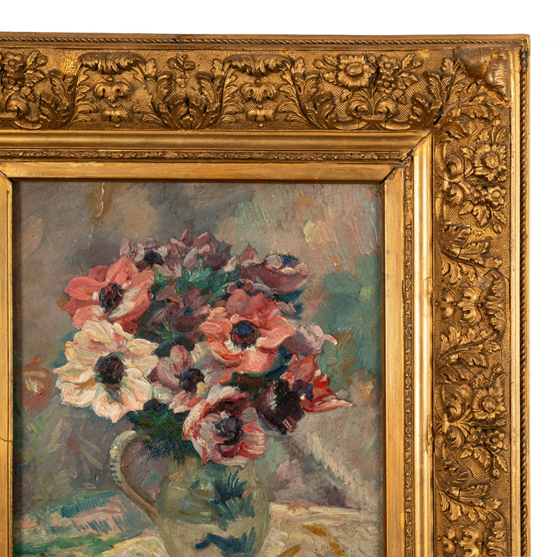 Antique French Impressionist Oil on Canvas Painting Floral Still Life By Jules-François Bernard 1920