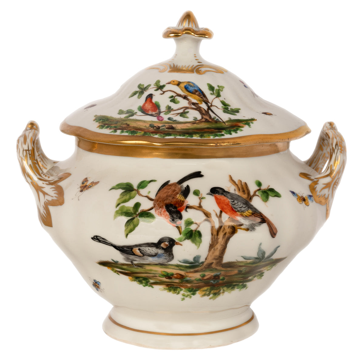 Antique 19th Century German KPM Porcelain Lidded Bowl Tureen Birds Butterflies