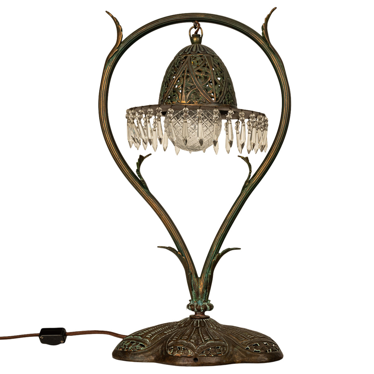 Antique Austrian Art Nouveau Organic Style Bronze & Glass Prisms