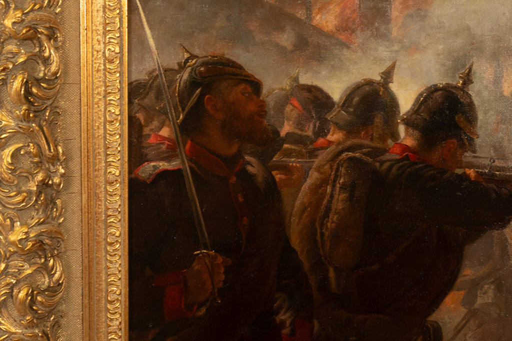 Pair French Franco-Prussian Historical Military War Propaganda Oil Paintings by Charles Louis Muller, 1870