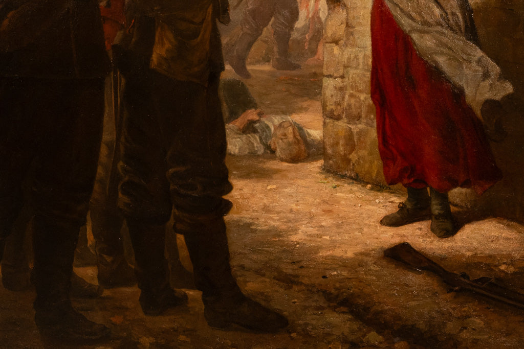 Pair French Franco-Prussian Historical Military War Propaganda Oil Paintings by Charles Louis Muller, 1870