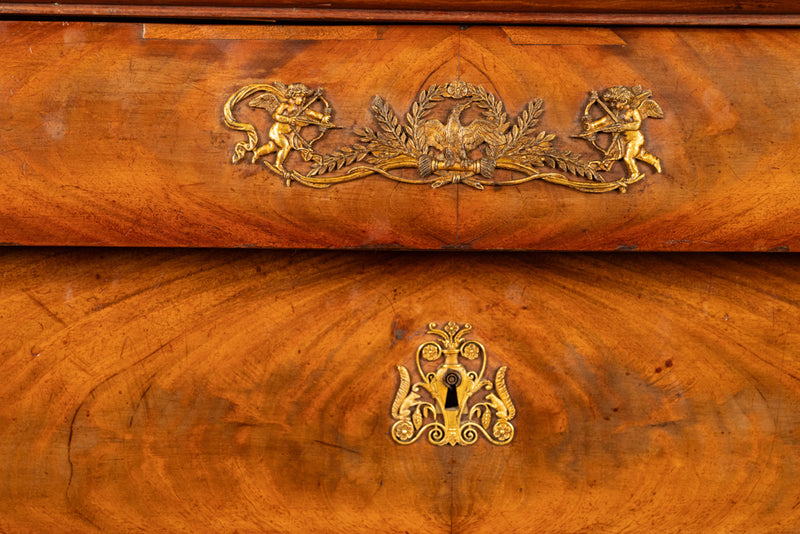 Antique French Empire Mahogany Marble Top Ormolu Commode Chest of Drawers 1810