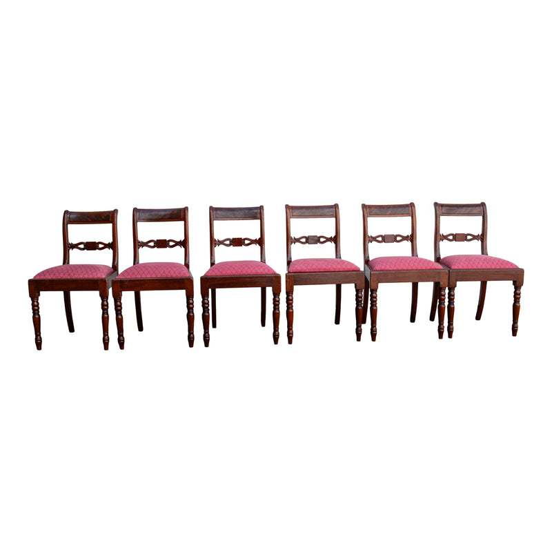 Antique Set Eight Georgian Regency Flame Mahogany Dining Chairs Armchairs 1820