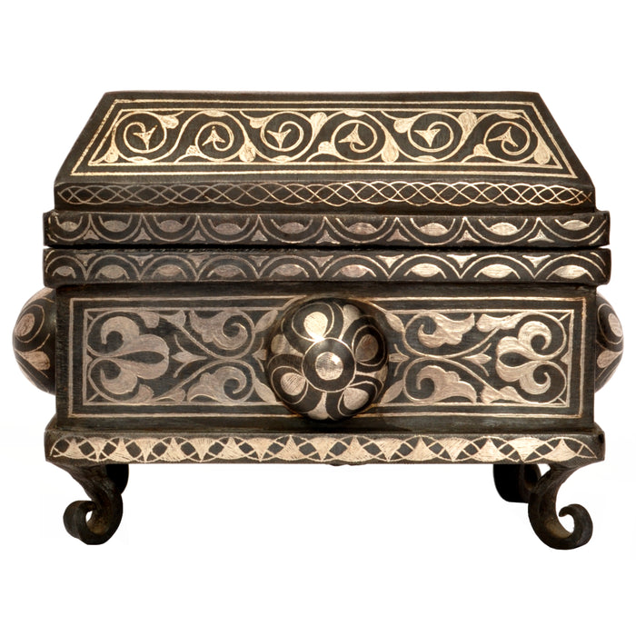Antique 19th Century Indian Bidriware Pandan Silver & Brass Casket Jewelry Box