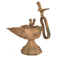 Ancient Persian Khurasan Islamic Engraved Calligraphy Bronze Oil Lamp c.1200