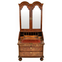 Antique Georgian George II Figured Walnut Bookcase Bureau Secretary Desk, 1750