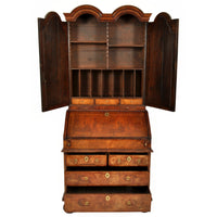 Antique Georgian George II Figured Walnut Bookcase Bureau Secretary Desk, 1750