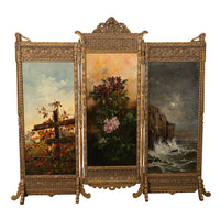 Antique Gilded Room Divider Screen Oil Painting Aesthetic Movement NY 1885