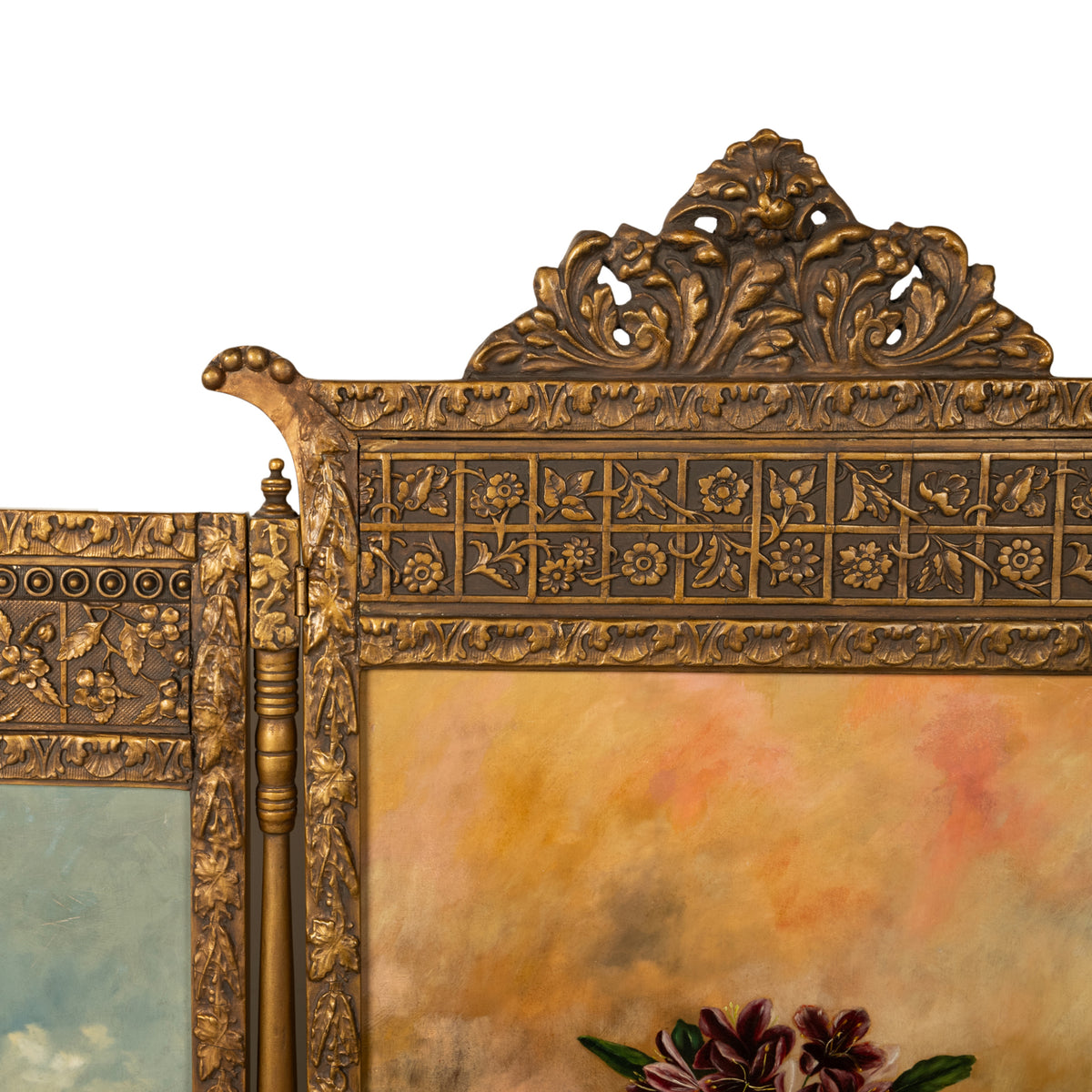Antique Gilded Room Divider Screen Oil Painting Aesthetic Movement NY 1885
