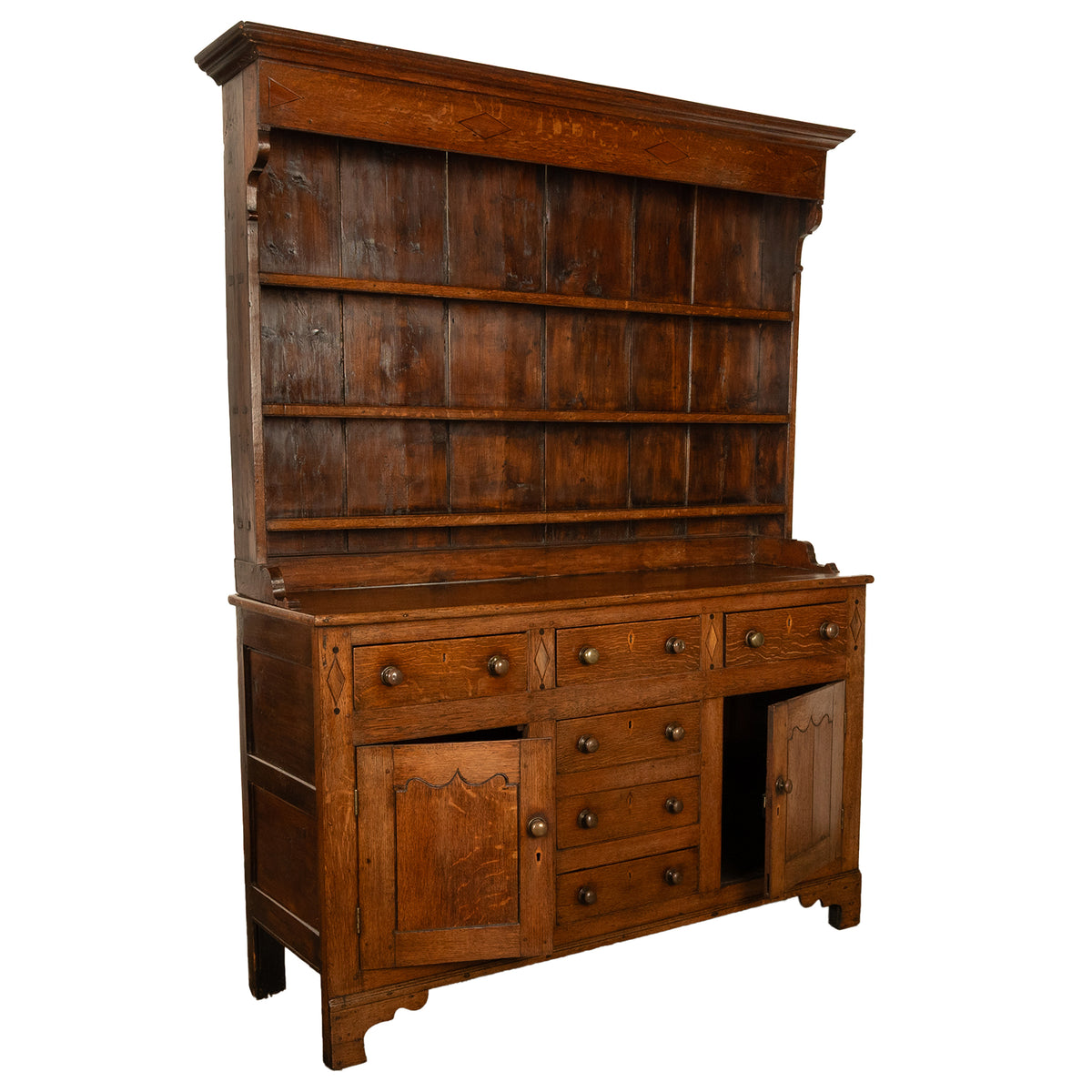 Antique 18th Century Georgian Oak Inlaid Welsh Dresser Plate Rack Sideboard 1780