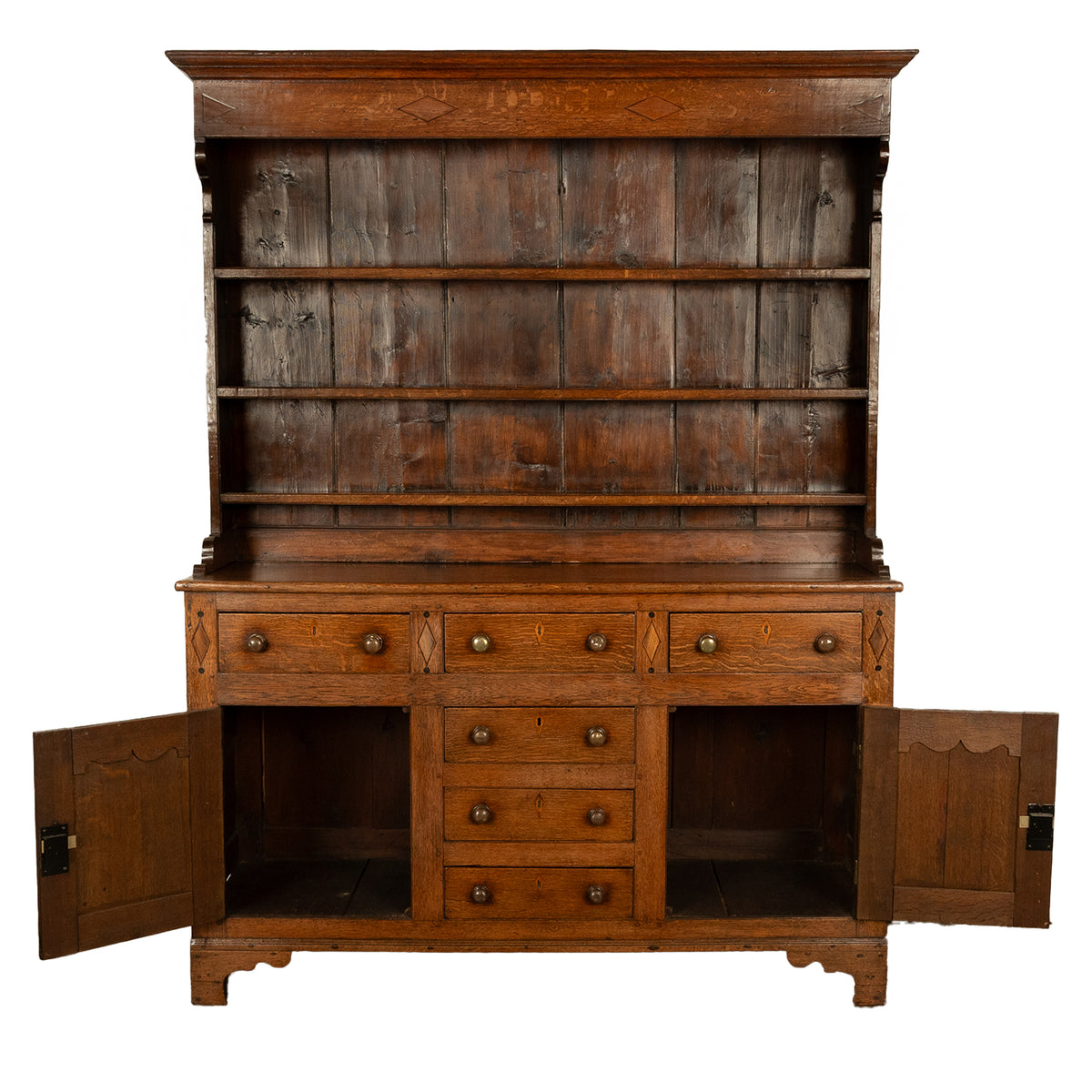 Antique 18th Century Georgian Oak Inlaid Welsh Dresser Plate Rack Sideboard 1780