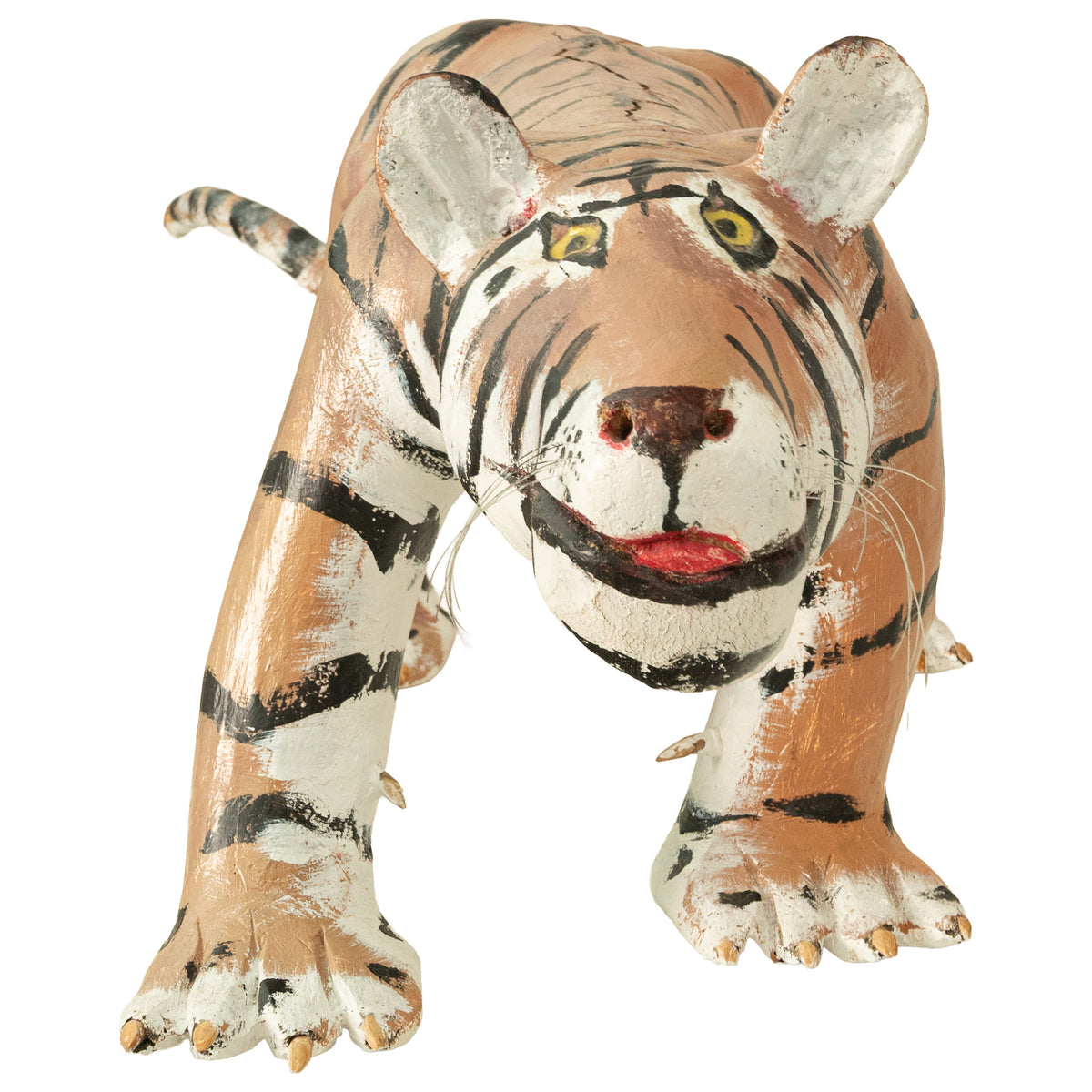 African American Folk Art Hand-Carved Wooden Hand-Painted Tiger Sculpture by Isaac Smith, 1980
