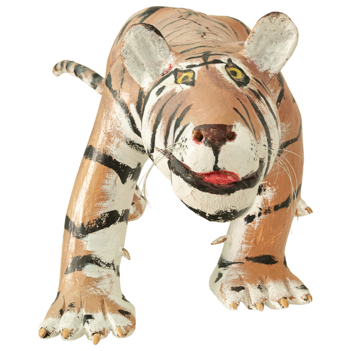 African American Folk Art Hand-Carved Wooden Hand-Painted Tiger Sculpture by Isaac Smith, 1980