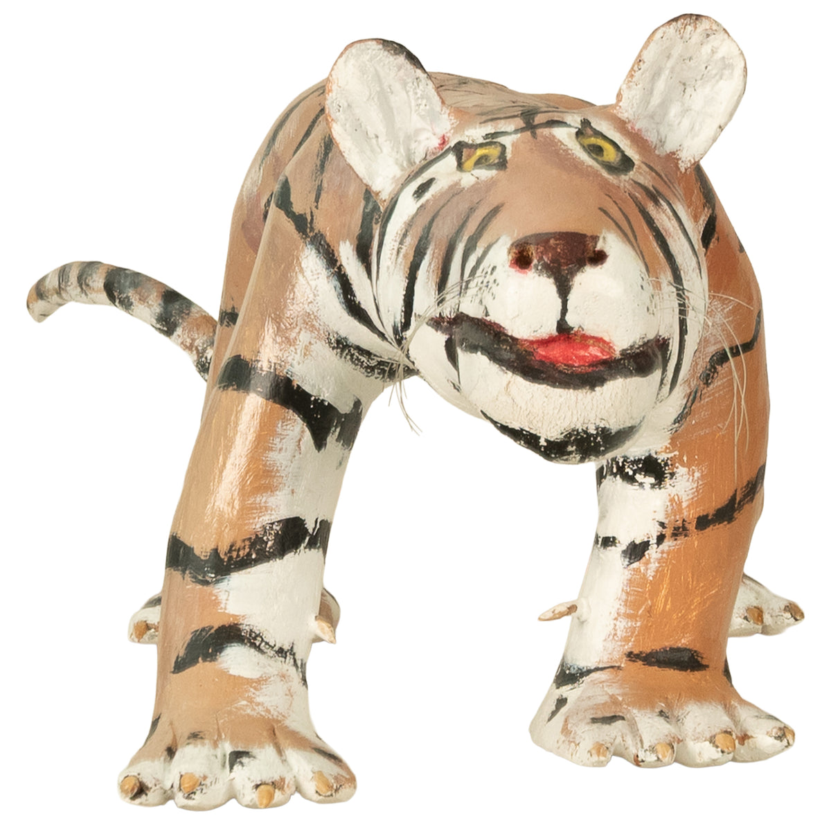 African American Folk Art Hand-Carved Wooden Hand-Painted Tiger Sculpture by Isaac Smith, 1980