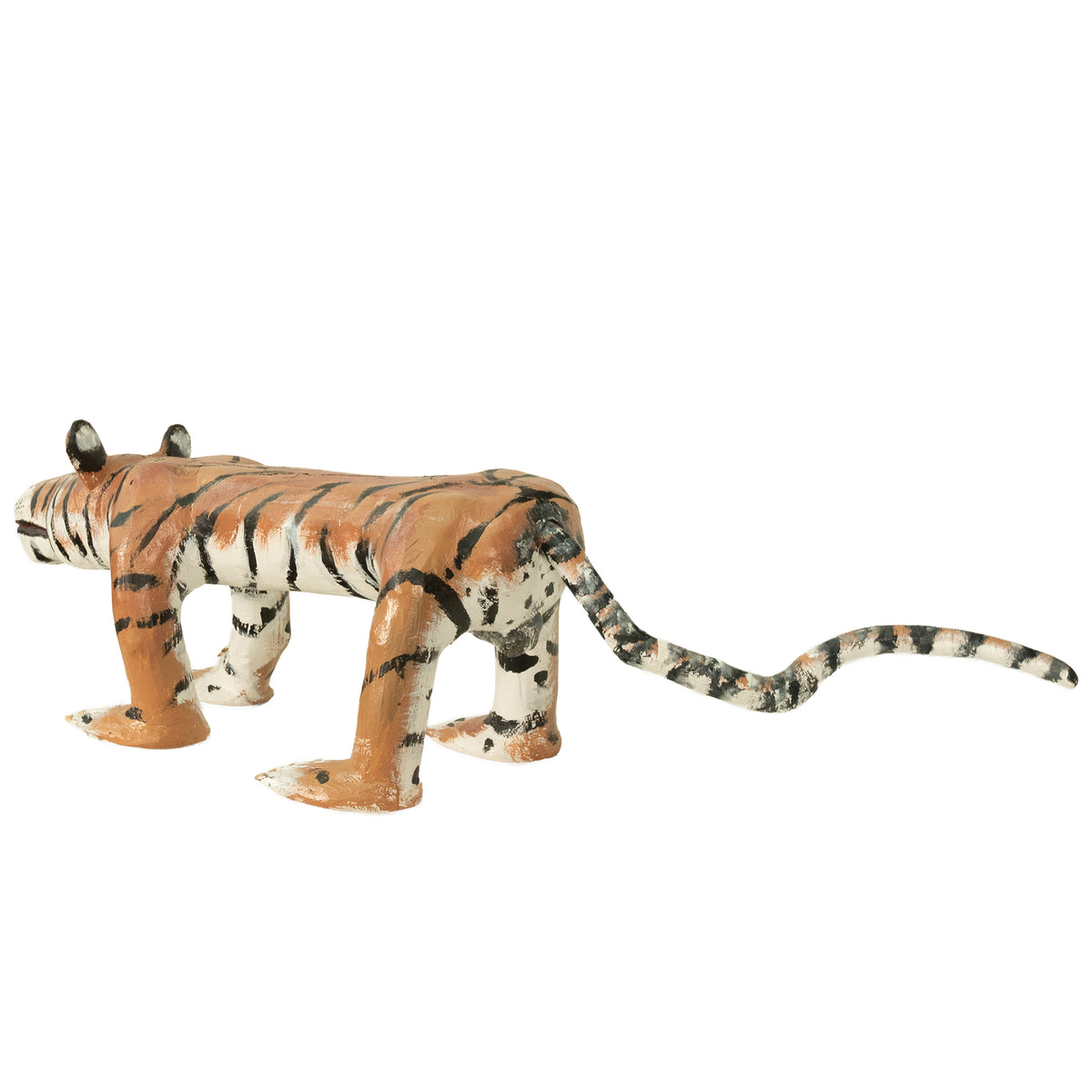 African American Folk Art Hand-Carved Wooden Hand-Painted Tiger Sculpture by Isaac Smith, 1980
