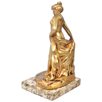 Antique French Art Nouveau Gilt Bronze Statue Sculpture Female Nude Bather 1895 by Eugene Victor Cherrier