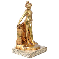 Antique French Art Nouveau Gilt Bronze Statue Sculpture Female Nude Bather 1895 by Eugene Victor Cherrier