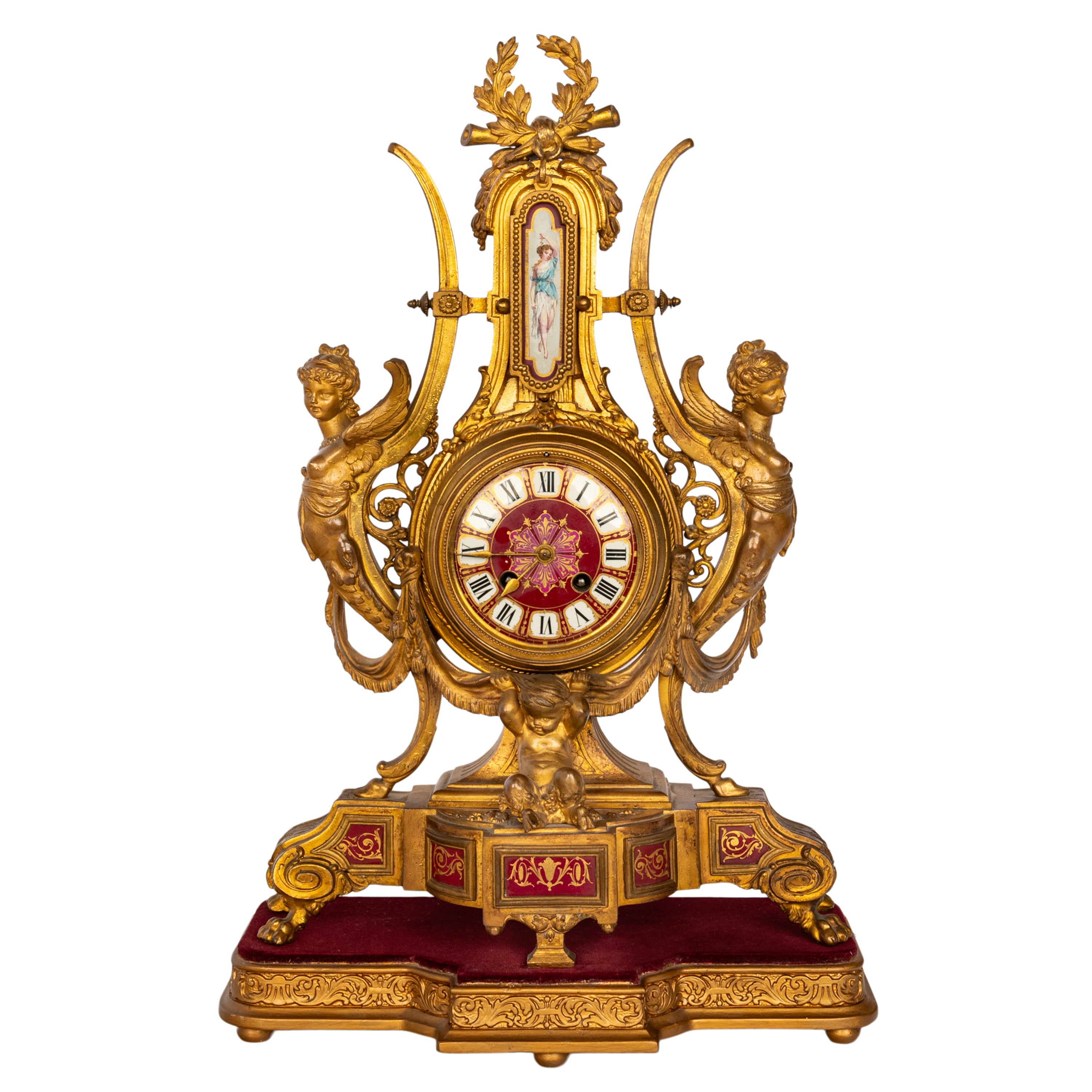 Antique French Gilt Bronze Porcelain 8 Day Japy Freres Mantel