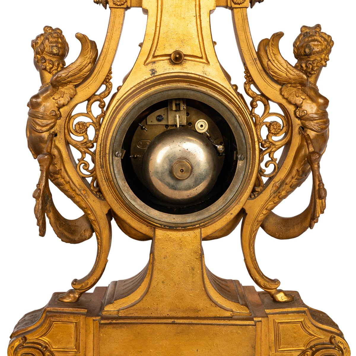 Antique French Gilt Bronze Porcelain 8 Day Japy Freres Mantel Clock & Stand 1855