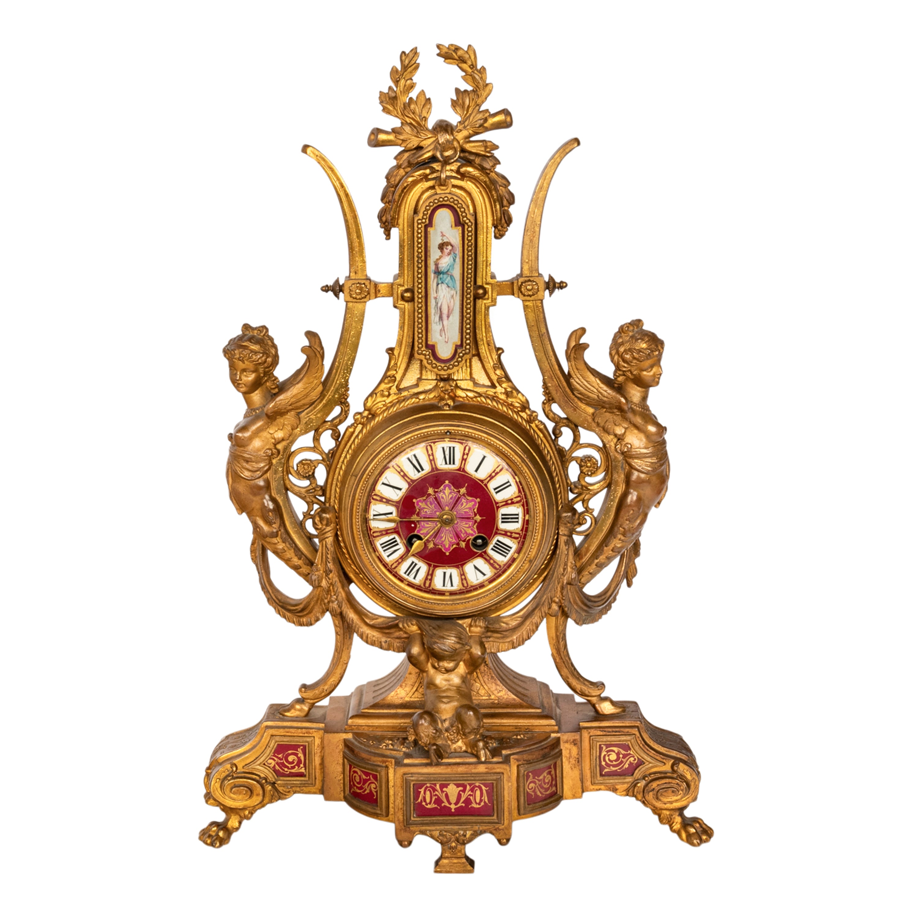 Antique French Gilt Bronze Porcelain 8 Day Japy Freres Mantel